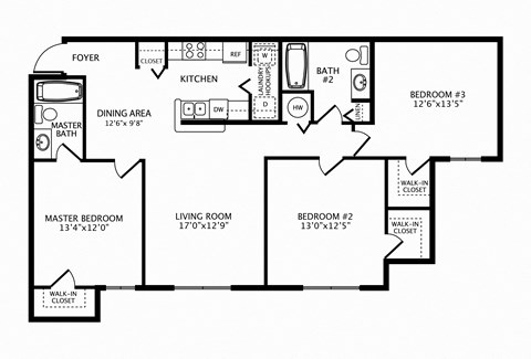 Three Bedroom Floor Plan at Mariners Cay Affordable Apartments in Spring Hill FL